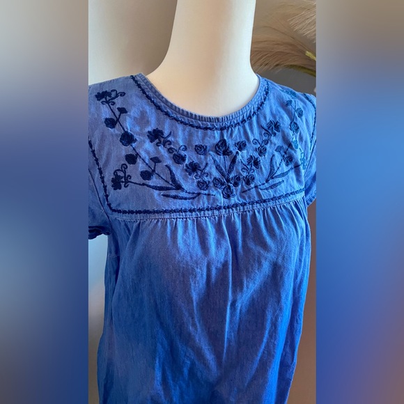Old Navy‎ Small Flower Embroidered Demi Blue Summer Spring Vacation Mini Dress - Picture 2 of 4